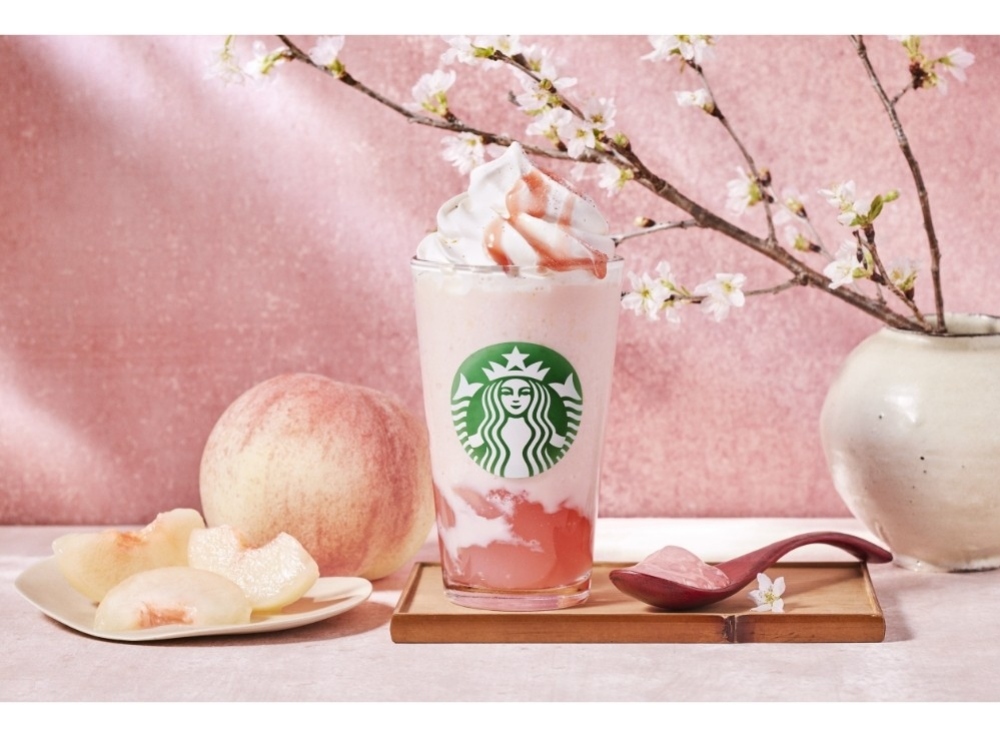 白桃と桜わらびもち フラペチーノ