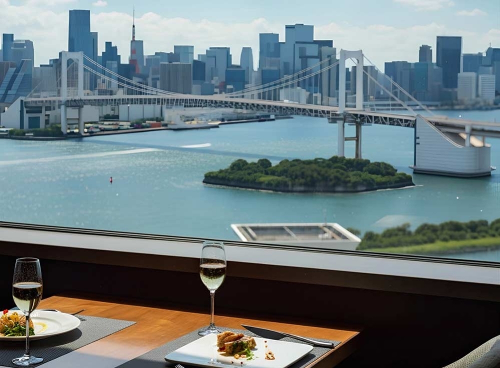 東京湾を望む景色とともに、ゆったり味わうランチタイム