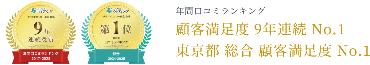 年間口コミランキングエリア 顧客満足度7年連続No.1 東京都ホテル 顧客満足度No.1
